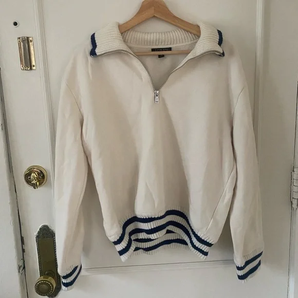 J Crew Heritage fleece half-zip sweatshirt with contrast trim Womens Med Ivory - Picture 3 of 4